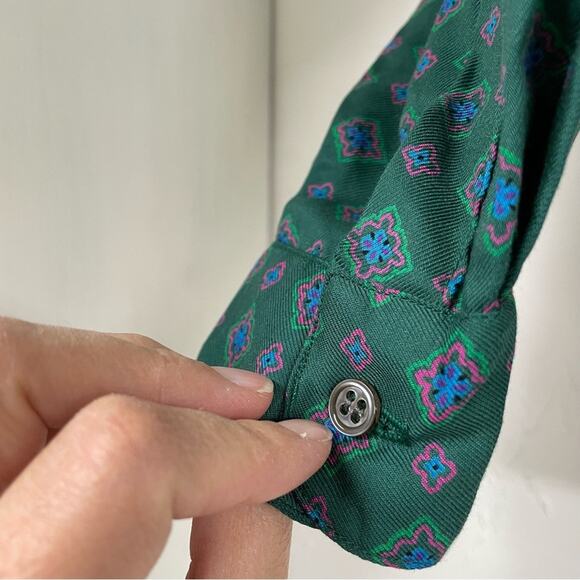 Vintage Evan Picone Green Geometric Print Long Sleeve Blouse Womens 12 1980s - Picture 2 of 10